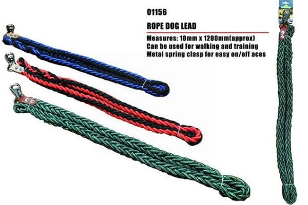 Pets That Play Rope Dog Lead with Metal Spring Clasp - Assorted Colours - 10mm x 1200mm