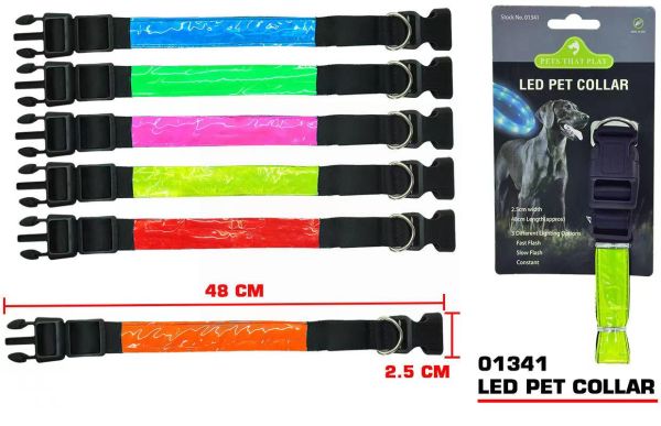 Pets That Play LED Pet Collar - M - Colours May Vary - 2.5cm x 48cm