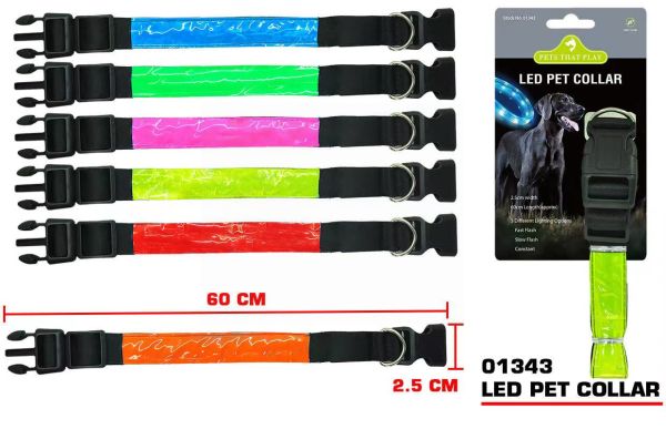 Pets That Play LED Pet Collar - XL - Colours May Vary - 2.5cm x 60cm