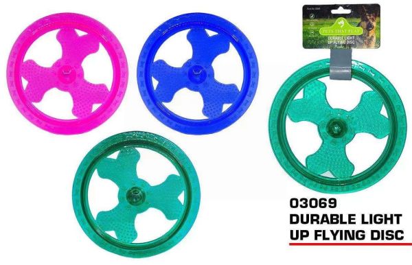 Pets That Play Fetch & Retrieve / Pull & Tug Durable Light-Up Flying Disc - For Small / Medium Dogs - Assorted Colours