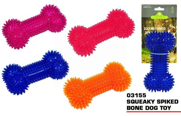 Pets That Play Squeaky Spiked Bone Dog Toy for Medium/Large Dogs - Assorted Colours - 17cm x 8cm