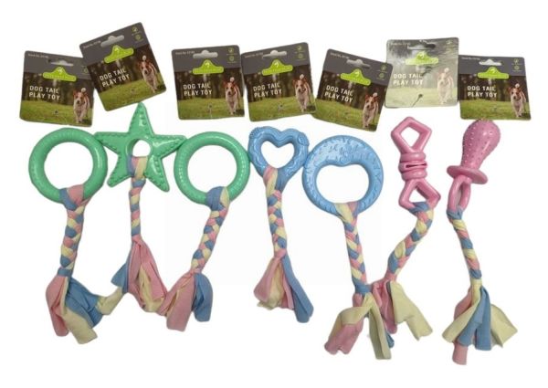 Pets That Play Dog Tail Play Toy for Small & Medium Dogs - Assorted Shapes & Colours - 24 x 9cm