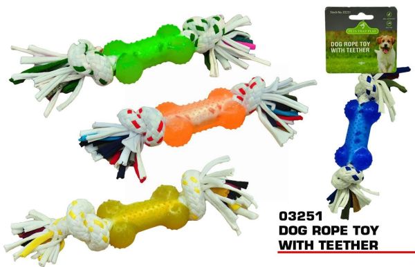 Pets That Play Pull & Tug Dog Rope Toy with Teether for Small/Medium Dogs - Assorted Colours - 26cm x 5cm