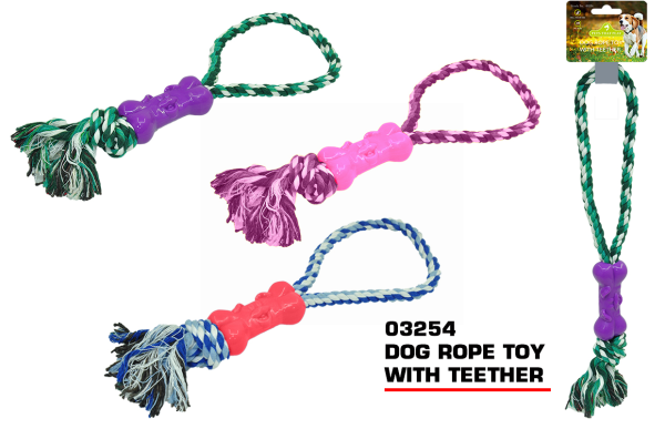 Pets That Play Pull & Tug Dog Rope Toy with Teether for Small/Medium Dogs - Assorted Colours - 35cm x 6cm