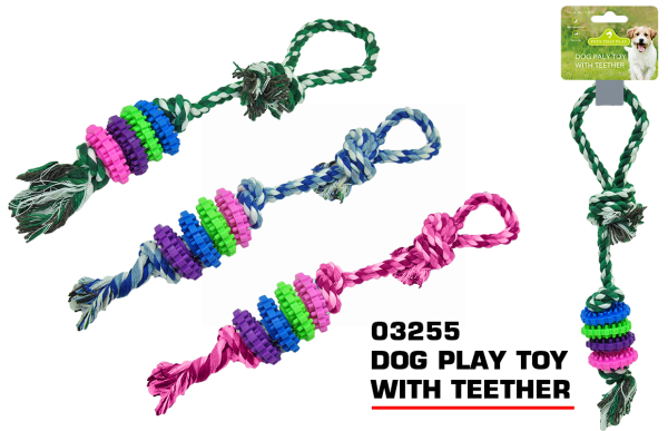 Pets That Play Pull & Tug Dog Rope Toy with Teether for Small/Medium Dogs - Assorted Colours - 37cm x 6cm