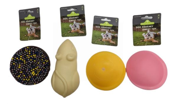 Pets That Play Dog Squeaky Sweet Toy for Small & Medium Dogs - Assorted Shapes & Colours - 16 x 11cm