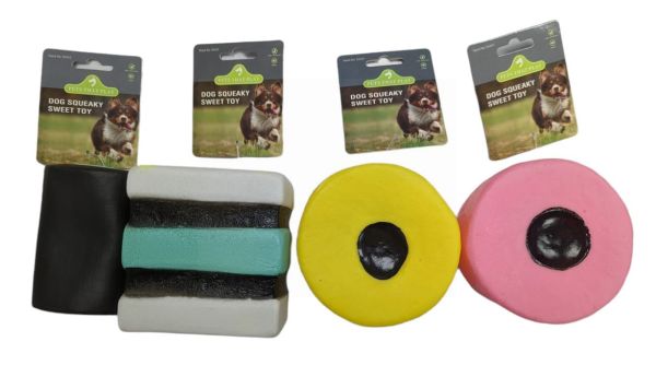 Pets That Play Dog Squeaky Sweet Toy for Small & Medium Dogs - Assorted Shapes & Colours - 11 x 7cm