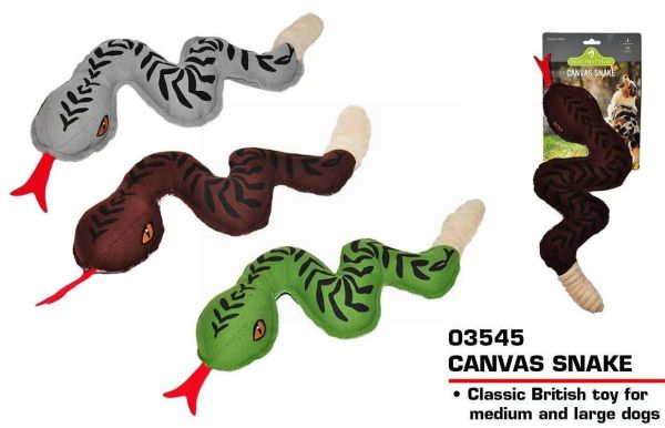 Pets That Play Multi Squeaker Canvas Snake Dog Toy - For Medium / Large Dogs - Assorted Colours