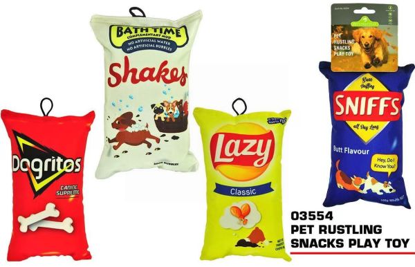 Pets That Play Squeaky Crackle Pet Rustling Snacks Play Toy for Medium/Large Dogs - Assorted Designs - 20cm x 14cm x 7cm
