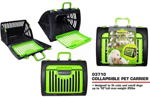 Pets That Play Collapsible Pet Carrier - For Cats & Small Dogs - Green/Black