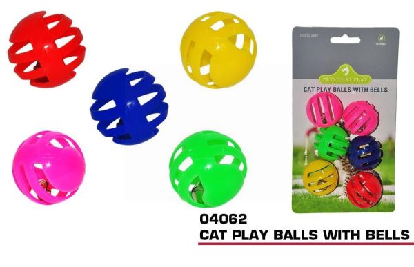 Pets That Play Cat Play Balls with Bells - Assorted Colours - Pack of 6