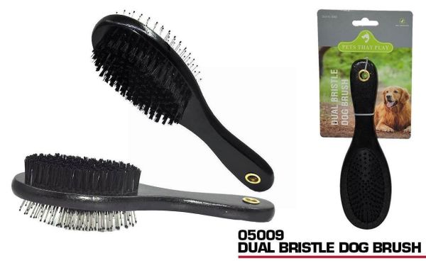 Pets That Play Dual Bristle Dog Brush - For Small / Medium Dogs - Black