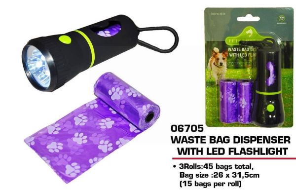Pets That Play Waste Bag Dispenser with LED Flash Light & Waste Bags - Assorted Colours