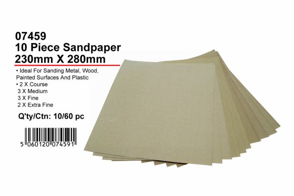 JAK Assorted Sand Paper - 23 x 28cm - Pack of 10