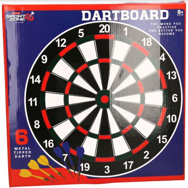 Sport Zone Dartboard with 6 Metal Tipped Darts - 38.5 x 38.5 x 2cm
