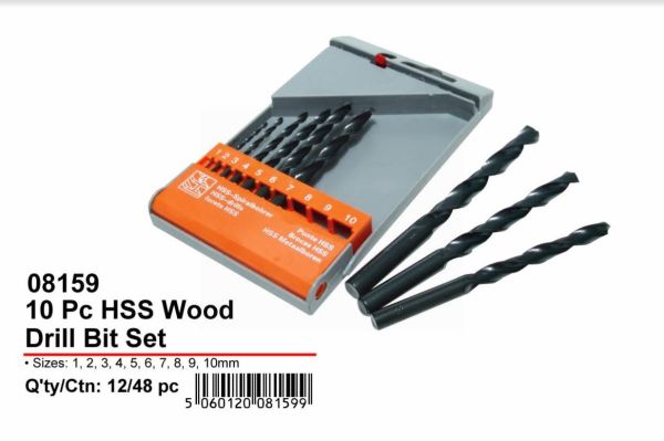 JAK HSS Wood Drill Bit Set - Pack of 10 - Damaged Packaging - No Return