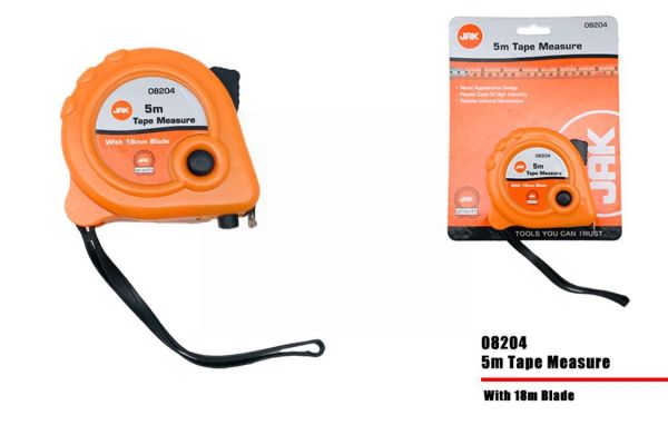 JAK Tape Measure with Belt Clip - Orange - 5m
