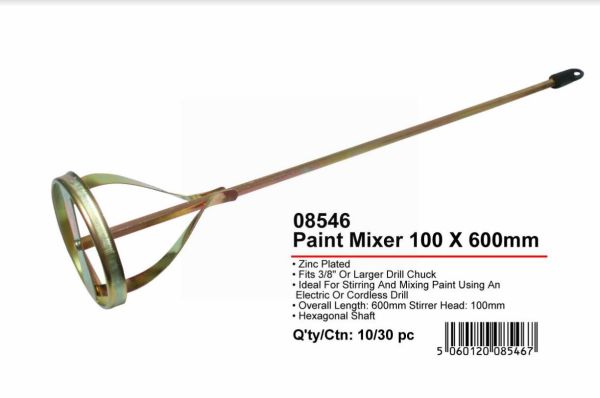 JAK Zinc Plated Paint Mixer with Hexagonal Shaft - 100 x 600mm