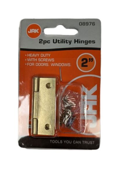 JAK Heavy Duty Utility Hinges with Screws - 2" - Pack of 2