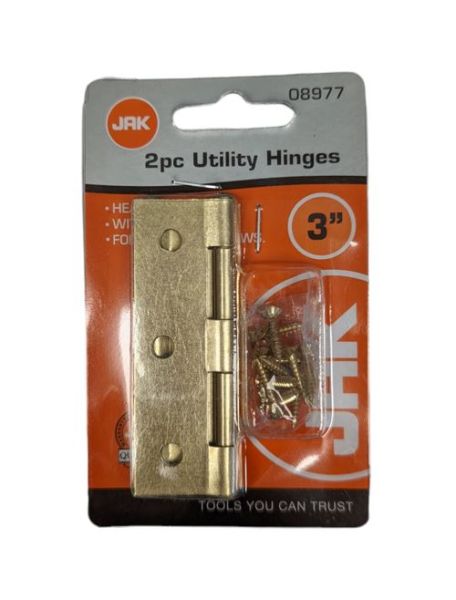 JAK Heavy Duty Utility Hinges with Screws - 3" - Pack of 2