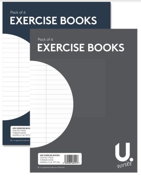 U Write Exercise Books - A5 15cm x 20cm - Assorted Colours - Pack of 6