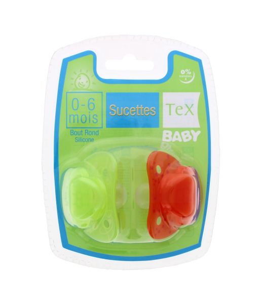 DUMMIES ROUND SILICONE GREEN/RED 0-6MONTHS - 2- PACK
