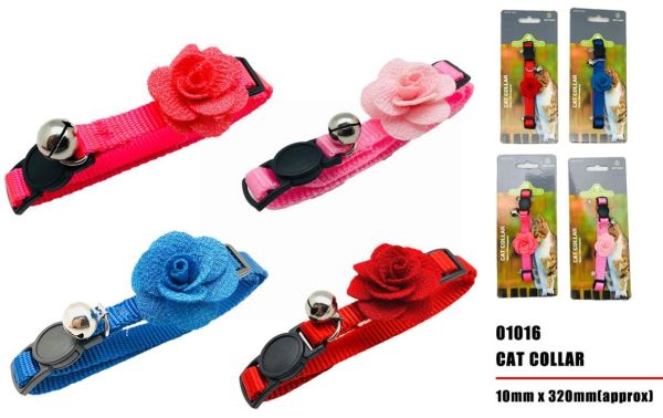 Flower Cat Collar - 1cm x 32cm Approx - Colours May Vary