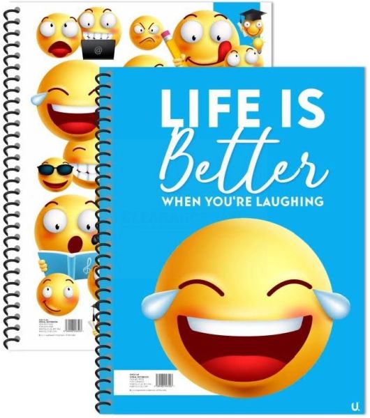 U Smile Emoji A4 Spiral Notebook - Blue/White