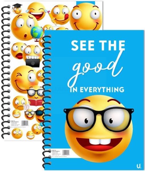 U Smile Emoji A5 Spiral Notebook - Blue/White