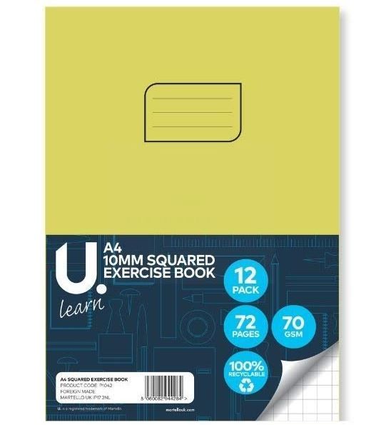 U Learn A4 Squared Exercise Book with 10mm Squares - 70 GSM - 72 Pages