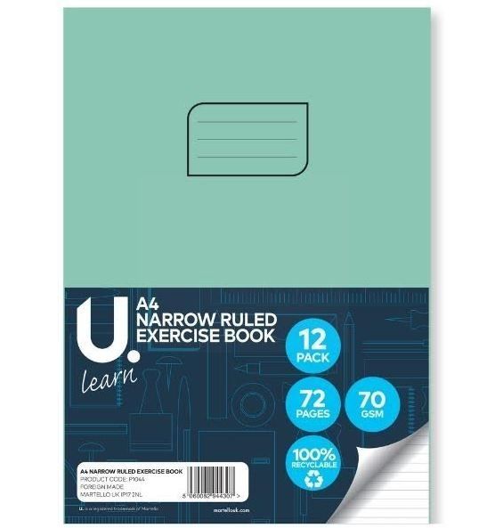 U Learn A4 Narrow Ruled Exercise Book - 70 GSM - 72 Pages