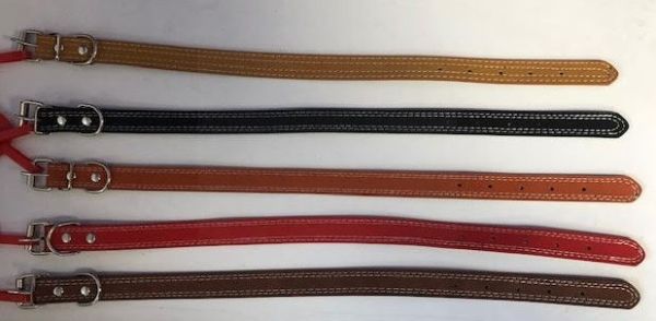 Leather Stitched Dog Collar - 2cm x 47cm Approx - Colours May Vary