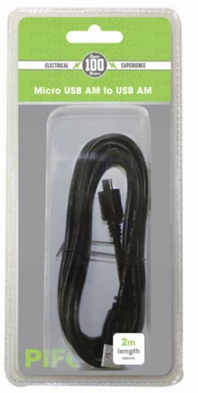 Pifco Am-Micro Usb Cable - 2 Metres - Black