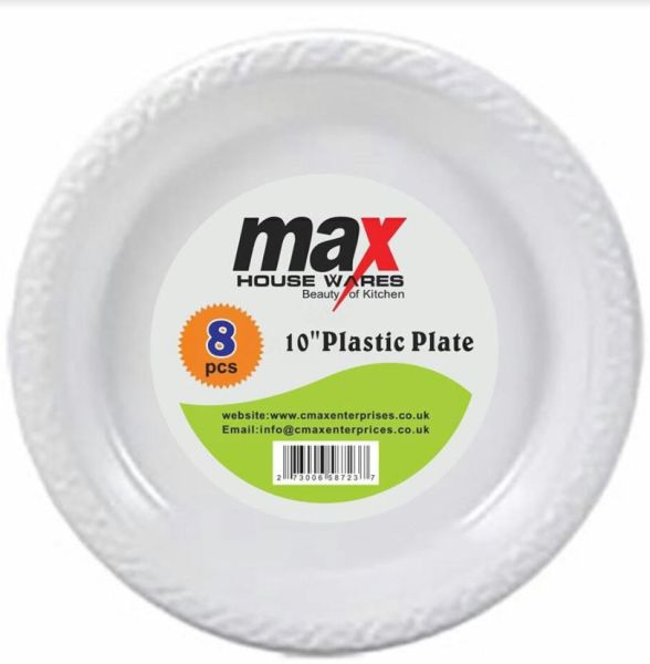 Disposable Plastic Plates - 10 Inch - Pack Of 8