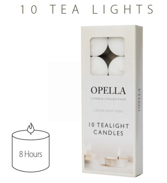 Opella Non-Fragranced Tea Lights / Candles - White - Pack Of 10