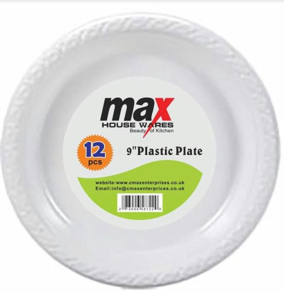Disposable Plastic Plates - 9 Inch - Pack Of 12