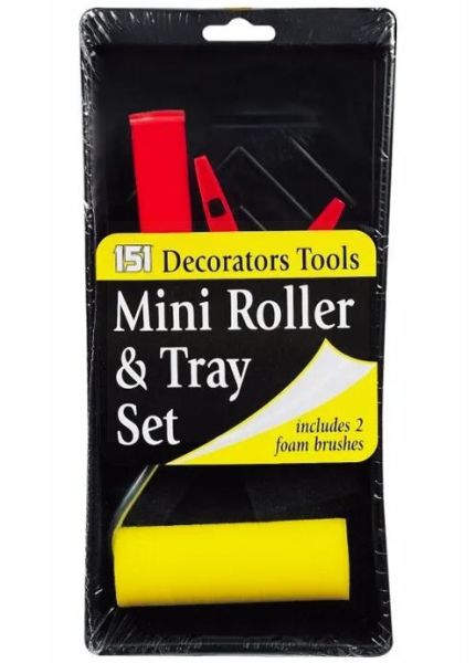 151 Decorators Tools - Mini Roller & Tray Set with 2 Foam Brushes
