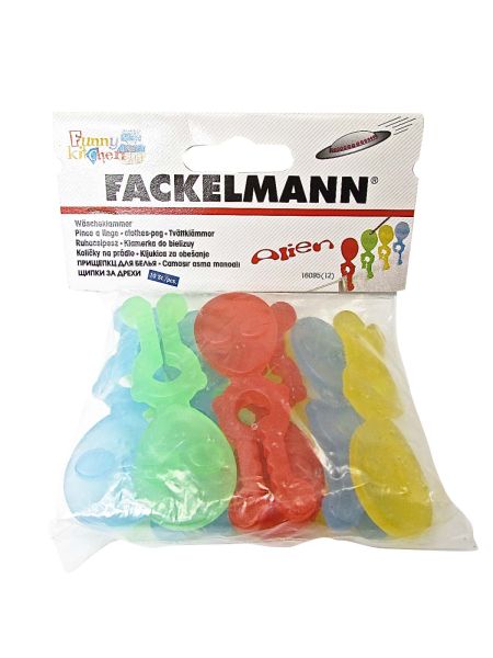 Fackelmann Alien Clothes Pegs - Pack Of 12 - Assorted Colours