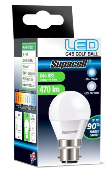 Supacell Led G45 Golf Bc (B22) Base 5W Energy Saving Light Bulb - Cool Day White