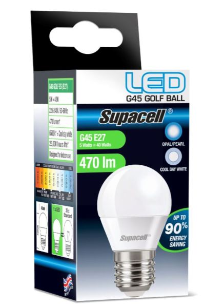 Supacell Led G45 Golf Es (E27) 5W Energy Saving Light Bulb - Screw Fitting - Cool Day White