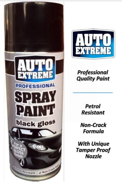Auto Extreme Professional Spray Paint for Perfect Gloss Finish - Black Gloss - 400ml