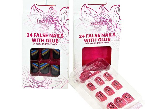 False Nails With Glue - Pack Of 24 - 2 Assorted