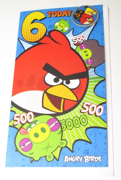 ANGRY BIRDS AGE 6 BIRTHDAY CARD WITH PIXEL