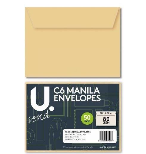U Send C6 Manila Envelopes - 80GSM - Pack of 40