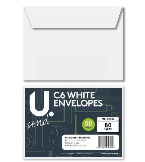 U Send C6 Peal & Seal Envelopes - White - 80GSM - 16 x 11.5cm - Pack Of 40          