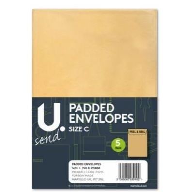 U Send Padded Envelopes - Size C - 21.5cm x 15cm - Pack of 4