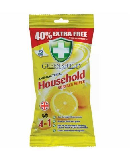 Green Shield 4-in-1 Anti-Bacterial Household Surface Wipes - Pack of 70