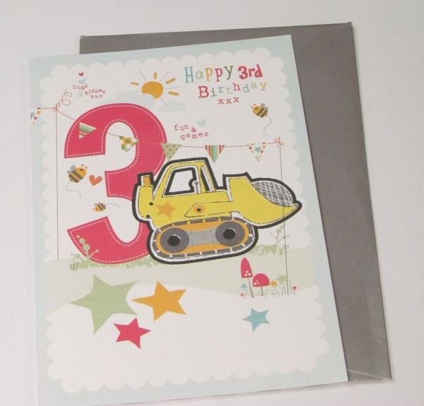 PINK BROCCOLI BIRTHDAY CARD AGE 3