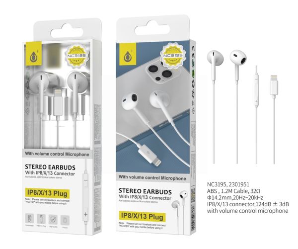 MTK Lightning Digital Stereo Earbuds With Microphone - White - 1.2m