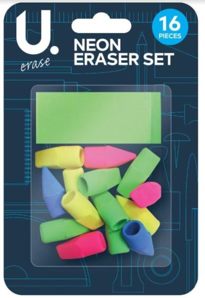 U Erase - Neon Eraser Set - Pack of 16